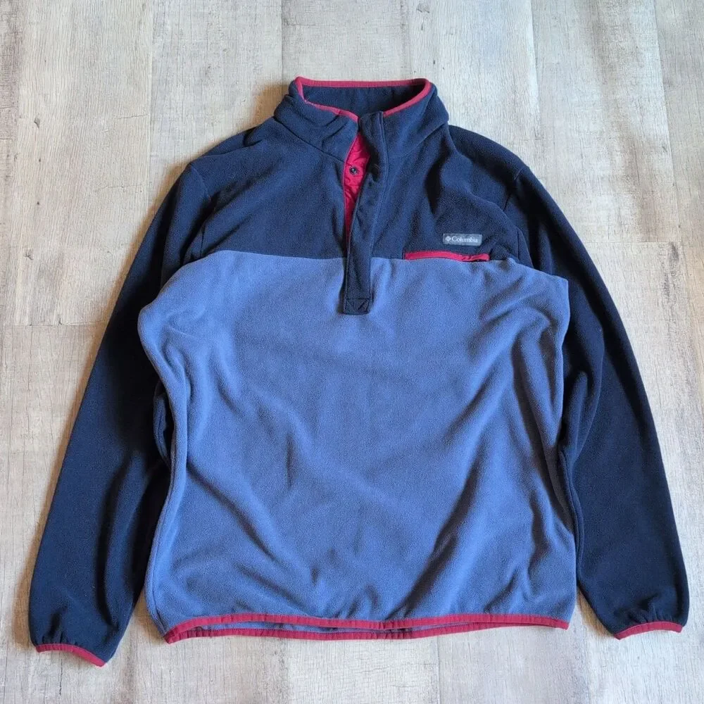 Columbia Sweatshirt Mens L Medium Blue Mountain Side Fleece 1/2 Snap Long Sleeve